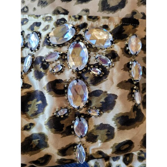 London Star Collection Leopard Print Blouse 2X Polyester Spandex Bejeweled Neckl - Picture 7 of 7